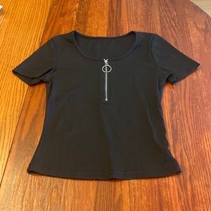 SHEIN Black Half Zip Ribbed Top XS